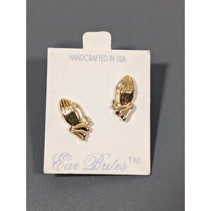 Vintage Ear Brites Gold Tone Praying Hands Pierced Stud Earrings USA